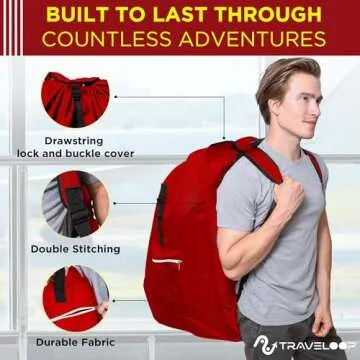 TRAVELOOP Car Seat Travel Bag for Airplane – Double-Closure Gate Check Bag for Car Seats with Padded Shoulder Straps, Rubberized Handle & Storage Pouch – 18x18x34cm (Red)