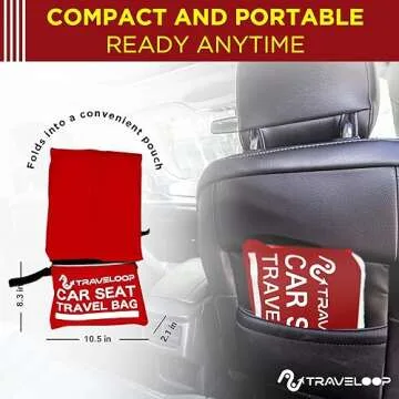 TRAVELOOP Car Seat Travel Bag for Airplane – Double-Closure Gate Check Bag for Car Seats with Padded Shoulder Straps, Rubberized Handle & Storage Pouch – 18x18x34cm (Red)