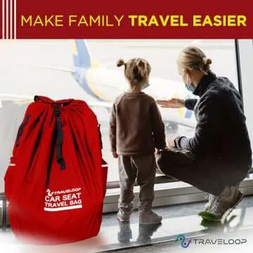TRAVELOOP Car Seat Travel Bag for Airplane – Double-Closure Gate Check Bag for Car Seats with Padded Shoulder Straps, Rubberized Handle & Storage Pouch – 18x18x34cm (Red)