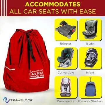 TRAVELOOP Car Seat Travel Bag for Airplane – Double-Closure Gate Check Bag for Car Seats with Padded Shoulder Straps, Rubberized Handle & Storage Pouch – 18x18x34cm (Red)