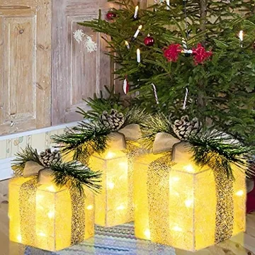 Hourleey Christmas Lighted Gift Boxes - Set of 3 Decoration
