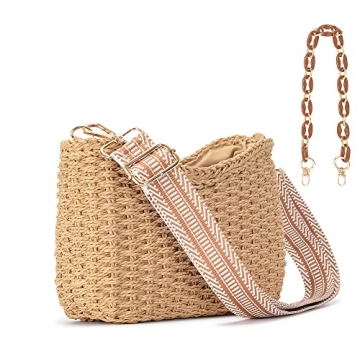 Herald Summer Chic Woven Straw Crossbody Bag with Removable Straps