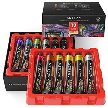 Explore Your Creativity with Arteza Metallic Acrylic Paint Set - 12 Colors, Non-Toxic Artist Paints ...