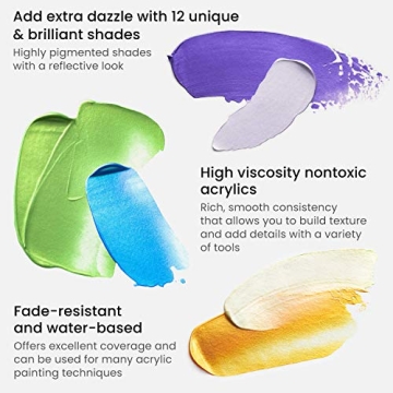 ARTEZA Metallic Acrylic Paint Set - 12 Vibrant Colors