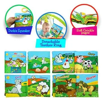 Baby Toy Gift Set - sensory toys Crinkle Baby Book & Ball Teether & Educational Soft Toys, Infant Ne...