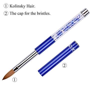 Ycyan 2Pcs Kolinsky Acrylic Nail Brush Set Rainbow Handle 3D Nail Art Brushes Size 2 & 4 (Blue-10)