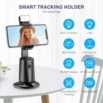 Auto Face Tracking Tripod 360° Rotating Auto Tracking Phone Stand, No App, Phone Camera Stand with ...