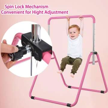WATBKHE Kids Gymnastics Bar Gymnastic Equipment for Home Adjustable Height Gymnastic Training Bar Gymnastic Stuff for 3-7 Years Old Girls (Pink-S)