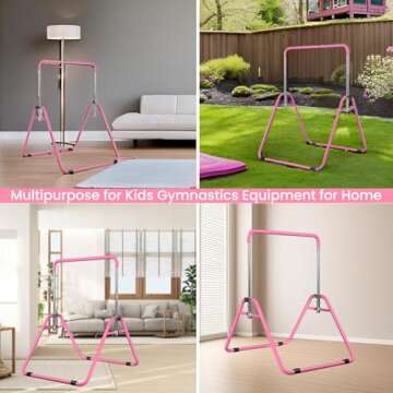 WATBKHE Kids Gymnastics Bar Gymnastic Equipment for Home Adjustable Height Gymnastic Training Bar Gymnastic Stuff for 3-7 Years Old Girls (Pink-S)