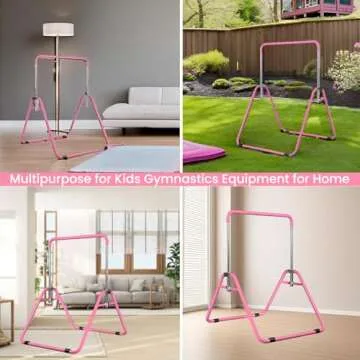 WATBKHE Kids Gymnastics Bar Gymnastic Equipment for Home Adjustable Height Gymnastic Training Bar Gymnastic Stuff for 3-7 Years Old Girls (Pink-S)