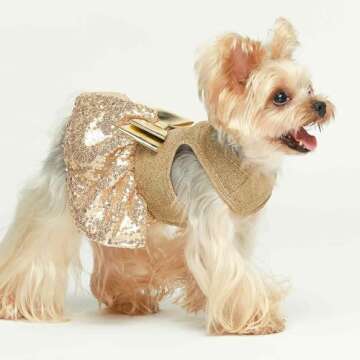 Fitwarm Fancy Dog Dress, Sparkly Sequin Dog Clothes for Small Dogs Girl, Formal Pet Wedding Attire, Female Dog Birthday Outfit, Gold, XS