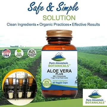 Pure Mountain Botanicals Aloe Vera Plus Capsules. 200:1 Extract. Kosher Organic Dried Aloe Vera Gel, Marshmallow Root, Slippery Elm