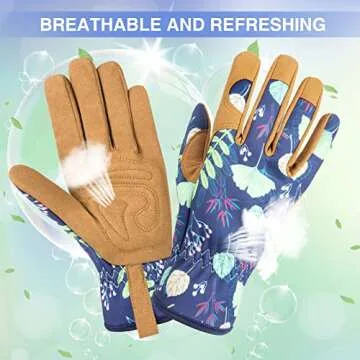 WOHEER Leather Gardening Working Gloves for Women, Abrasion Garden Gloves Scratch Resistant Breathable for Weeding, Digging, Planting, Raking & Mowing (Medium)