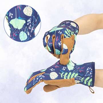 WOHEER Leather Gardening Working Gloves for Women, Abrasion Garden Gloves Scratch Resistant Breathable for Weeding, Digging, Planting, Raking & Mowing (Medium)