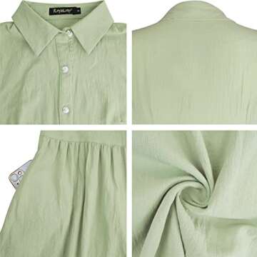 ROYLAMP Women's Summer Shirt Dress Collared Bell Sleeve Flowy Casual Mini Tunic Dresses with Pockets Light Green XL