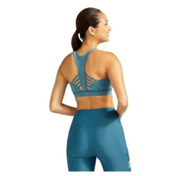 Peloton womens Heathered Strappy Sports Bra, Teal Blue, X-Small US