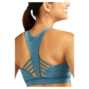 Peloton womens Heathered Strappy Sports Bra, Teal Blue, X-Small US