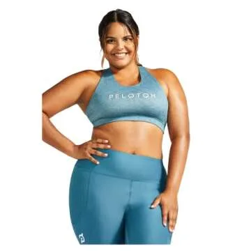 Peloton womens Heathered Strappy Sports Bra, Teal Blue, X-Small US