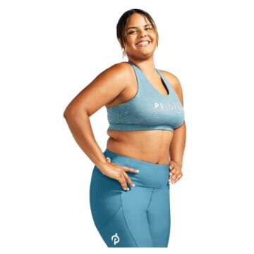 Peloton womens Heathered Strappy Sports Bra, Teal Blue, X-Small US