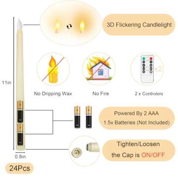 Jaoruizer 24Pcs Flameless Taper Candles, 11in Battery Operated LED Taper Candles Flickering with Tim...