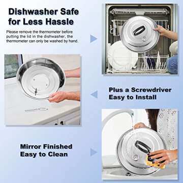 12 Inch Cheese Melting Dome Set of 2, Joyfair Basting Cover for Griddle Grilling Outdoor Camping/Flat Top Teppanyaki, Stainless Steel Lids with Heat-Proof Handle, Dishwasher Safe (with Thermometer)