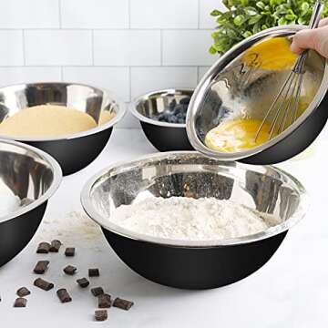 WHYSKO Meal Prep Stainless Steel Mixing Bowls Set, Home, Refrigerator, and Kitchen Food Storage Organizers | Ecofriendly, Reusable, Heavy Duty (Black)