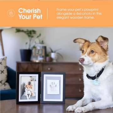 Pearhead Pet Paw Print Photo Frame With Clay Imprint Kit - Wooden Pet Paw Print Frame, DIY Memorial Keepsake for Cats and Dogs, No Mess Clay for Perfect Pawprints, Ideal Home Decor and Gift, Black