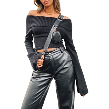 Mioliknya Off Shoulder Ribbed Crop Top for Women
