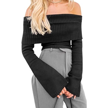 Mioliknya Off Shoulder Ribbed Crop Top for Women