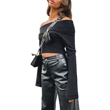 Mioliknya Off Shoulder Ribbed Crop Top for Women