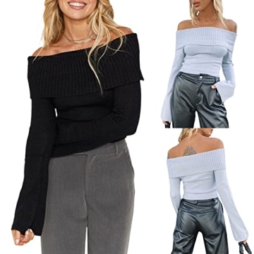 Mioliknya Off Shoulder Ribbed Crop Top for Women