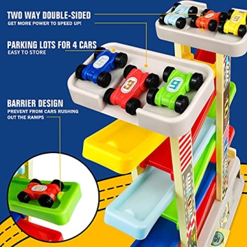 Montessori Car Ramp Toy for 2-3 Year Olds - 6 Cars & Parking Lots