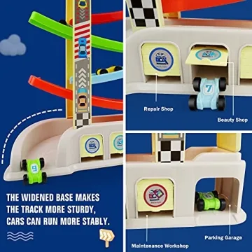 Montessori Car Ramp Toy for 2-3 Year Olds - 6 Cars & Parking Lots