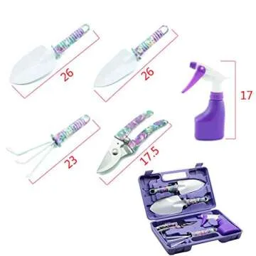 Anti-Rust Garden Tool Set with Carrying Case, 5 Piece Stainless Steel Gardening Kit with Floral Patt...
