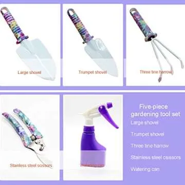 Anti-Rust Garden Tool Set with Carrying Case, 5 Piece Stainless Steel Gardening Kit with Floral Pattern Grass Flower Branch Trimmer Garden Hand Tool Sprayer Farmer Box Gardening Tool for Adults Kids