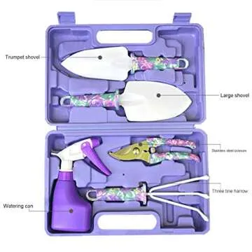 Anti-Rust Garden Tool Set with Carrying Case, 5 Piece Stainless Steel Gardening Kit with Floral Pattern Grass Flower Branch Trimmer Garden Hand Tool Sprayer Farmer Box Gardening Tool for Adults Kids