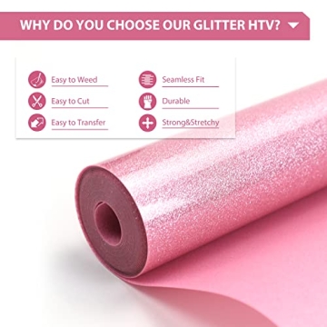 HTVRONT Pink Glitter Heat Transfer Vinyl 10" x 10ft