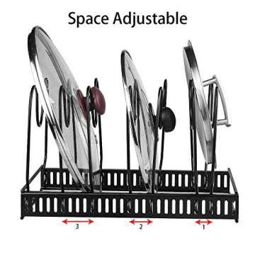 Tomorotec 7+ Pot and Pan Organizer for Cabinet Lid Holder Expandable, Cabinet Pot Lid Storage Rack Organizer for Frying Pan Kitchen, 7 Adjustable Compartments (Black)