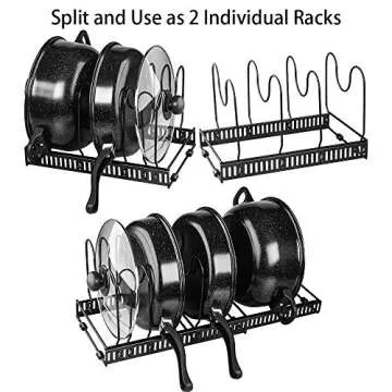 Tomorotec 7+ Pot and Pan Organizer for Cabinet Lid Holder Expandable, Cabinet Pot Lid Storage Rack Organizer for Frying Pan Kitchen, 7 Adjustable Compartments (Black)
