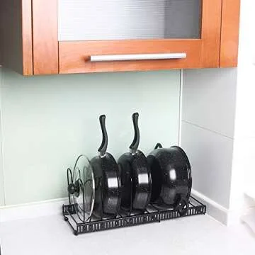 Tomorotec 7+ Pot and Pan Organizer for Cabinet Lid Holder Expandable, Cabinet Pot Lid Storage Rack Organizer for Frying Pan Kitchen, 7 Adjustable Compartments (Black)