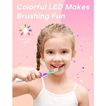 SEAGO Kids Electric Toothbrush with 2 Mins Timer and 4 Replacement Bursh Heads, Rainbow LED Light Make Brushing Fun, Pink Color Girls Battery Powerd for 4-12 Years Old，SG-977