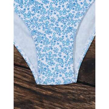 SHENHE Women's 3 Piece Textured High Cut Halter Triangle Bikini Swimsuit with Cover Up Floral Light Blue Small