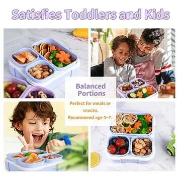 Genteen Bento Box for Kids, Kids Lunch Box with 3 Removable Compartments, Toddler Lunch Box for Daycare, School, Ideal Portion Size for Ages 3 to 7 BPA-Free Dishwasher Safe-Green - Purple