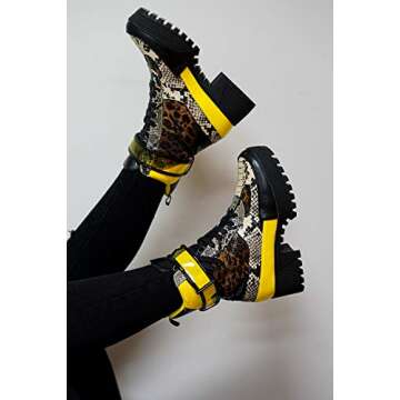 Cape Robbin Future Wave Combat Boots for Women Platform Boots with Chunky Block Heels Womens High Tops Boots,Leopard,7