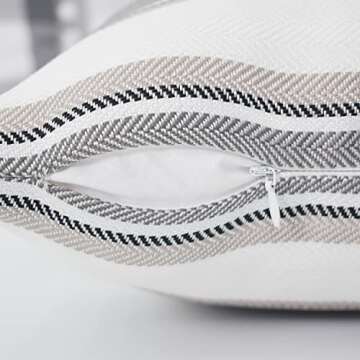 NATUS WEAVER 2 Piece Multi Color Stripe Lined Linen Burlap Square Throw Cushion Cover Sham Euro Pillowcase with Hidden Zipper 18" x 18 "