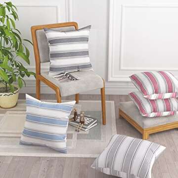 NATUS WEAVER 2 Piece Multi Color Stripe Lined Linen Burlap Square Throw Cushion Cover Sham Euro Pillowcase with Hidden Zipper 18" x 18 "