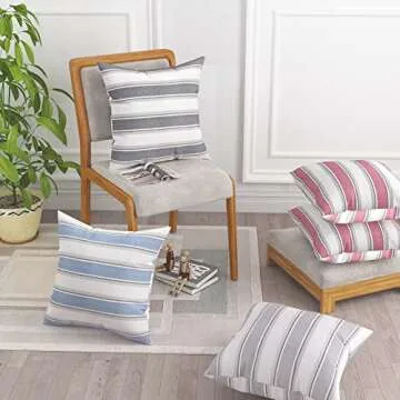 NATUS WEAVER 2 Piece Multi Color Stripe Lined Linen Burlap Square Throw Cushion Cover Sham Euro Pillowcase with Hidden Zipper 18" x 18 "