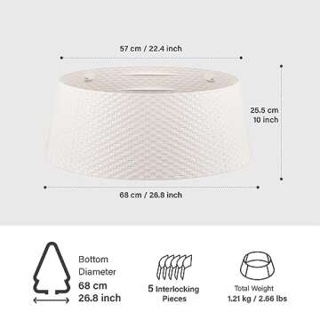 Tree Nest Christmas Tree Collar 26.8" D Round Christmas Tree Ring Skirt Base Cover Christmas Decorations for Xmas Tree Plastic Wicker(Large, White)