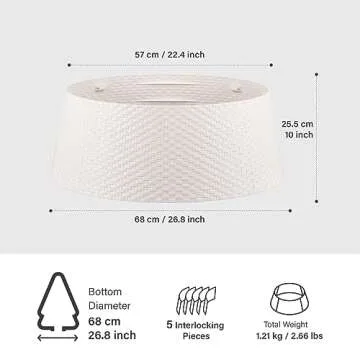 Tree Nest Christmas Tree Collar 26.8" D Round Christmas Tree Ring Skirt Base Cover Christmas Decorations for Xmas Tree Plastic Wicker(Large, White)