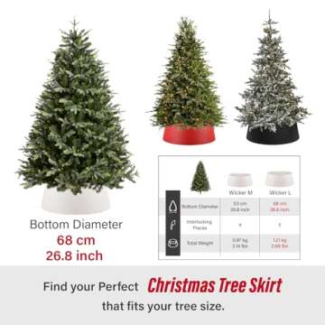 Tree Nest Christmas Tree Collar 26.8" D Round Christmas Tree Ring Skirt Base Cover Christmas Decorations for Xmas Tree Plastic Wicker(Large, White)